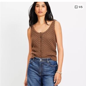 LOFT Chocolate Brown Crochet Button-Front Tank